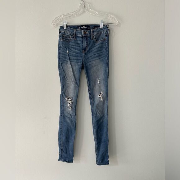 Hollister Women's Mid-Rise Ripped Light Wash Super Skinny Jeans size 0S, 24 - Picture 5 of 11